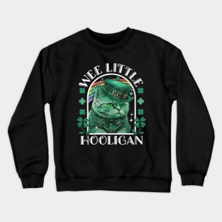 Wee Little Hooligan Cat Leprechaun Crewneck Sweatshirt